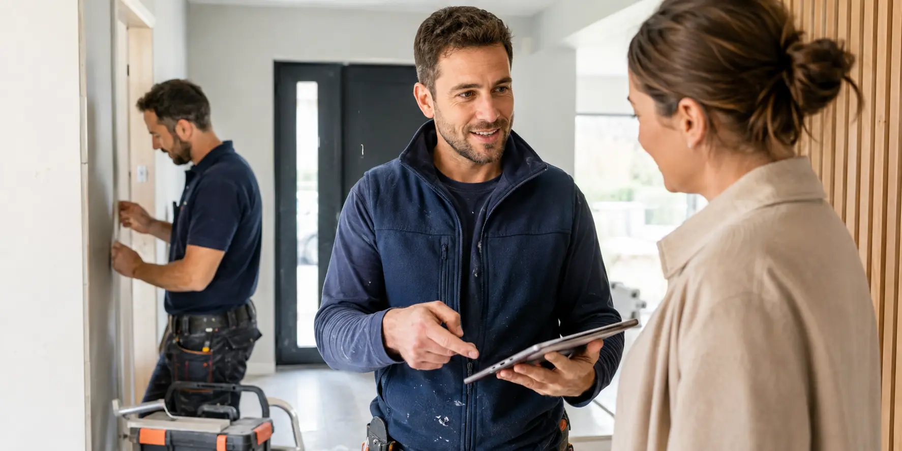 Professionnel présentant les documents de son entreprise